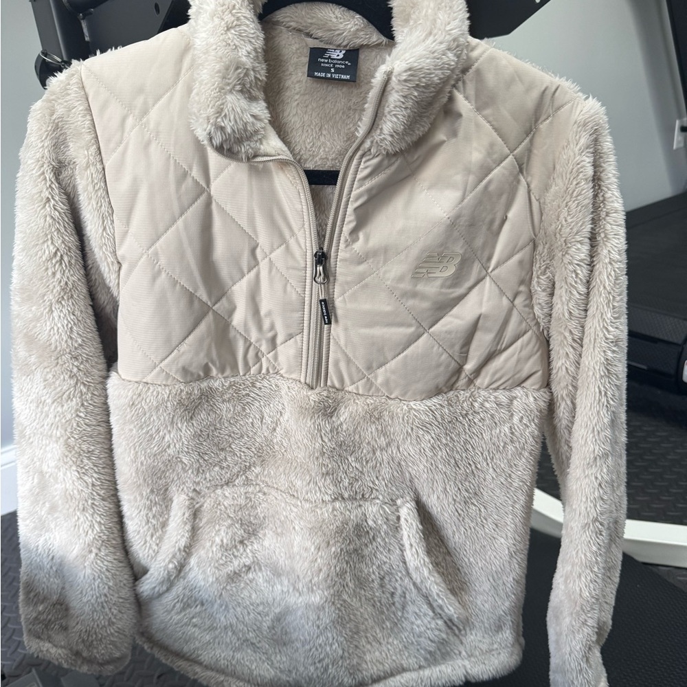 New Balance Cream Teddy Jacket Half-Zip Fleece